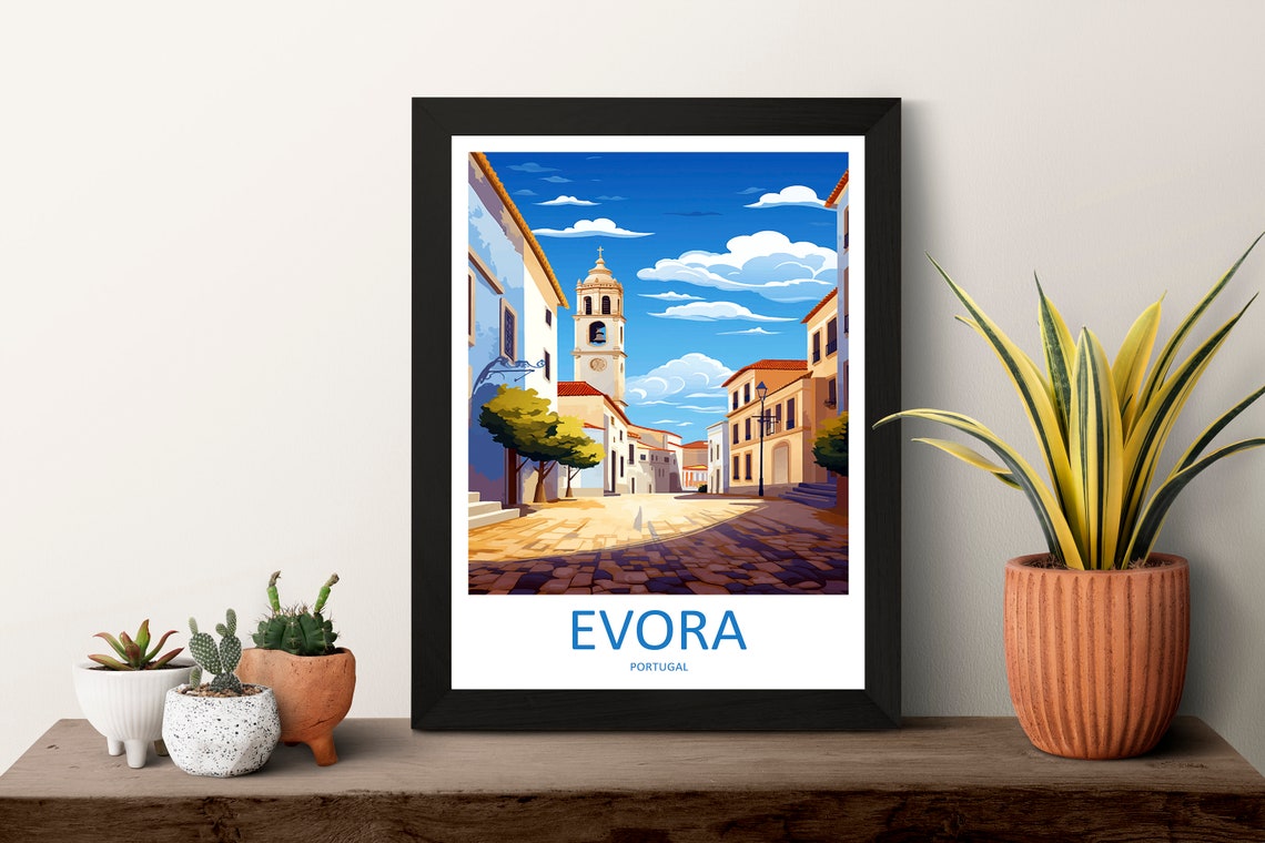 Evora Portugal Historic Square Clock Tower Old Town Travel Poster - Image 3