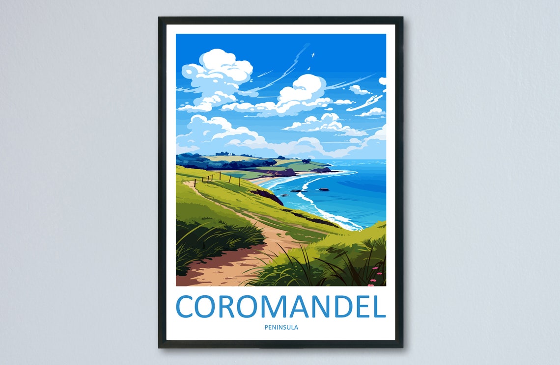 Coromandel Peninsula Sunny Green Coastal Cliffs Beach Path Poster