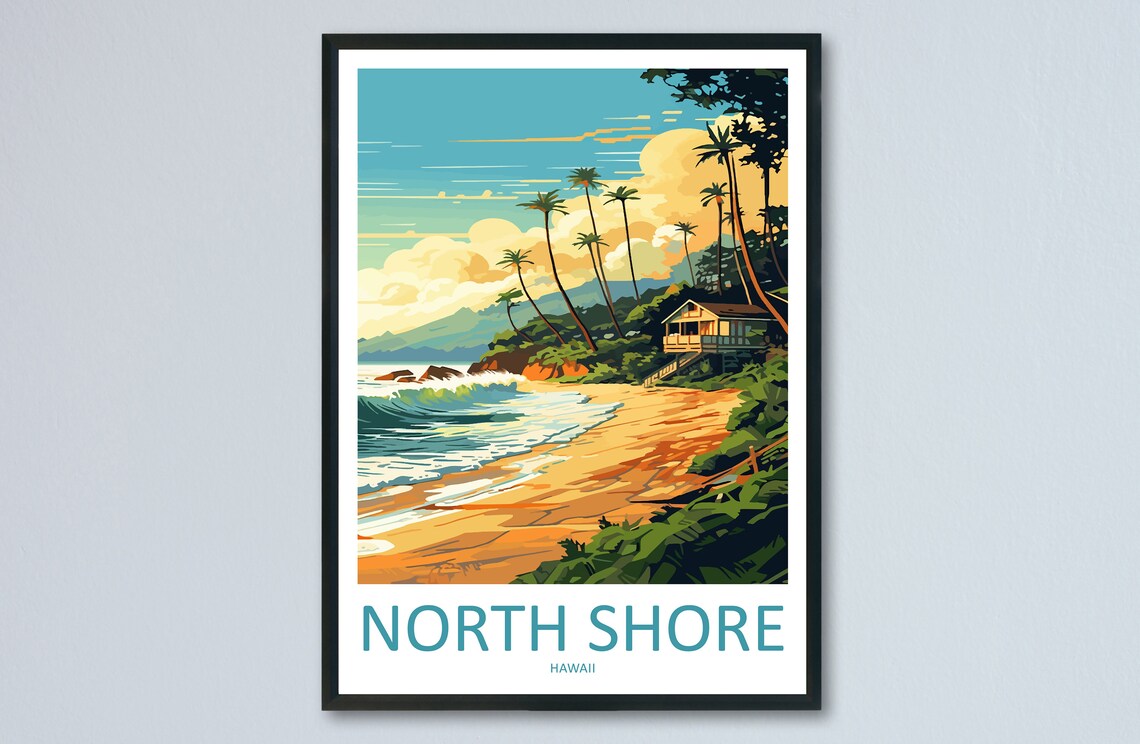 North Shore Hawaii Palm Beach Golden Sand Surf Oahu Travel Art Poster