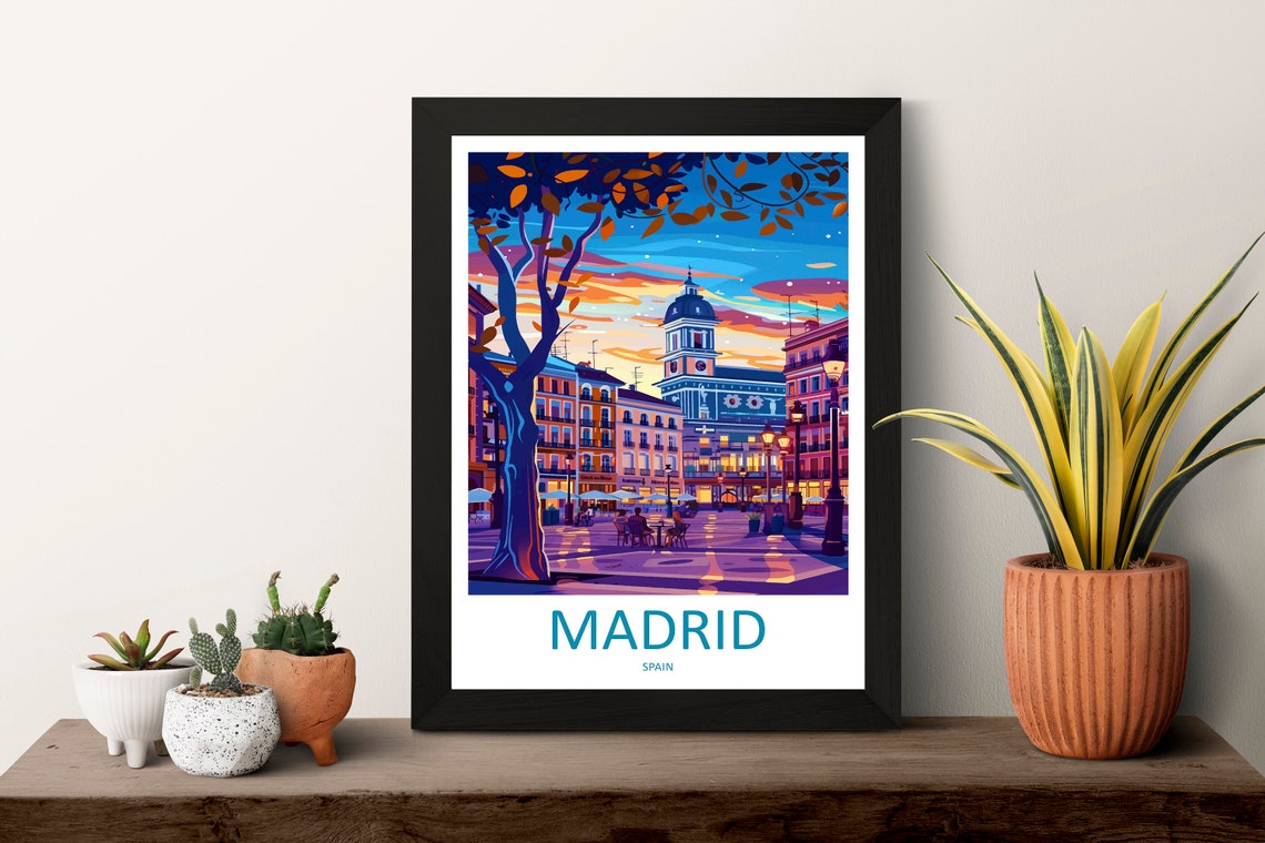 Madrid Spain Sunset Plaza Evening Street Lights Travel Poster - Image 3