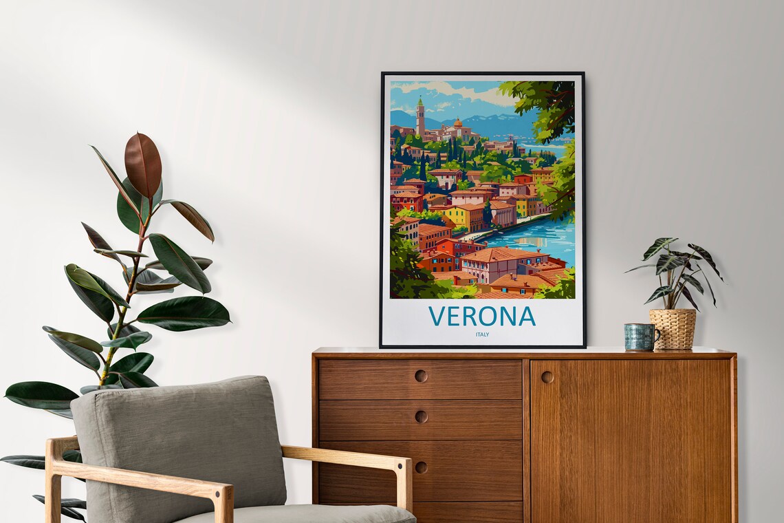 Verona Italy Riverside Old Town Red Roofs Summer Day Travel Poster - Image 2