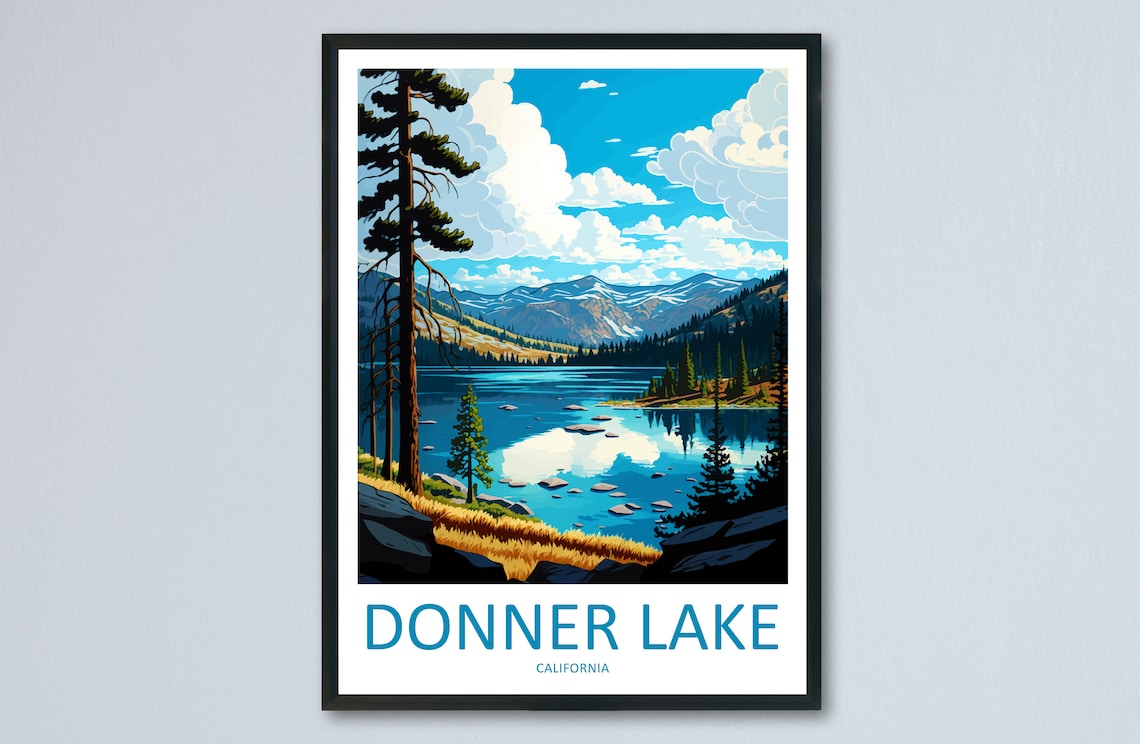 Donner Lake Travel Poster, California Landscape