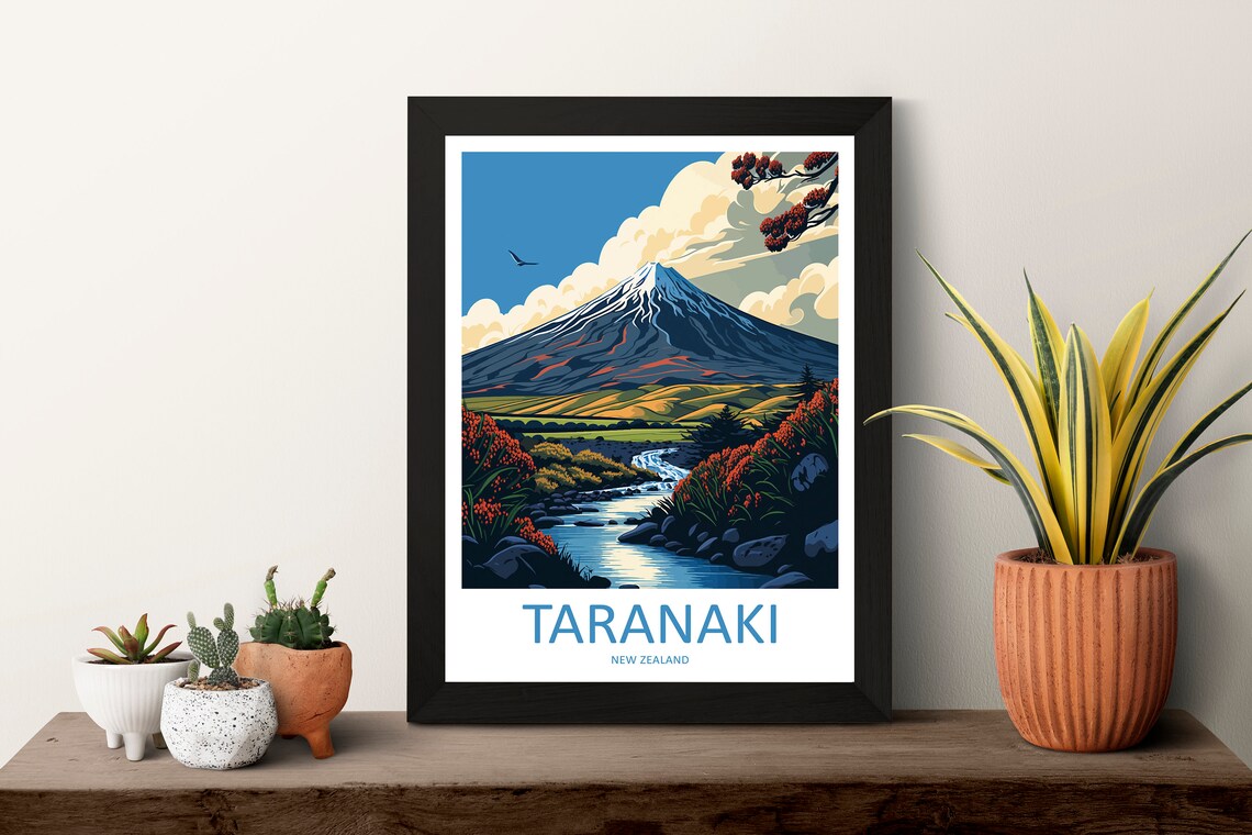 Taranaki Travel Poster, New Zealand Place Print - Image 3