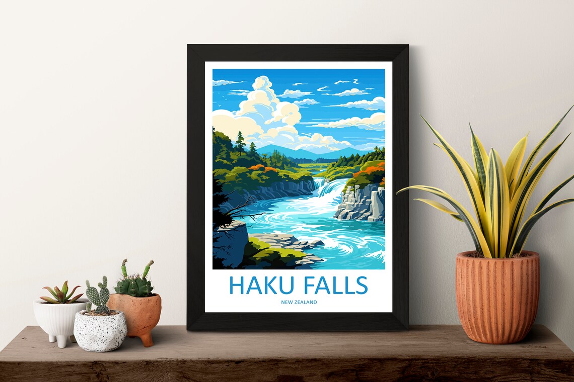 Haku Falls Rushing Waterfall New Zealand Nature Travel Poster - Image 3