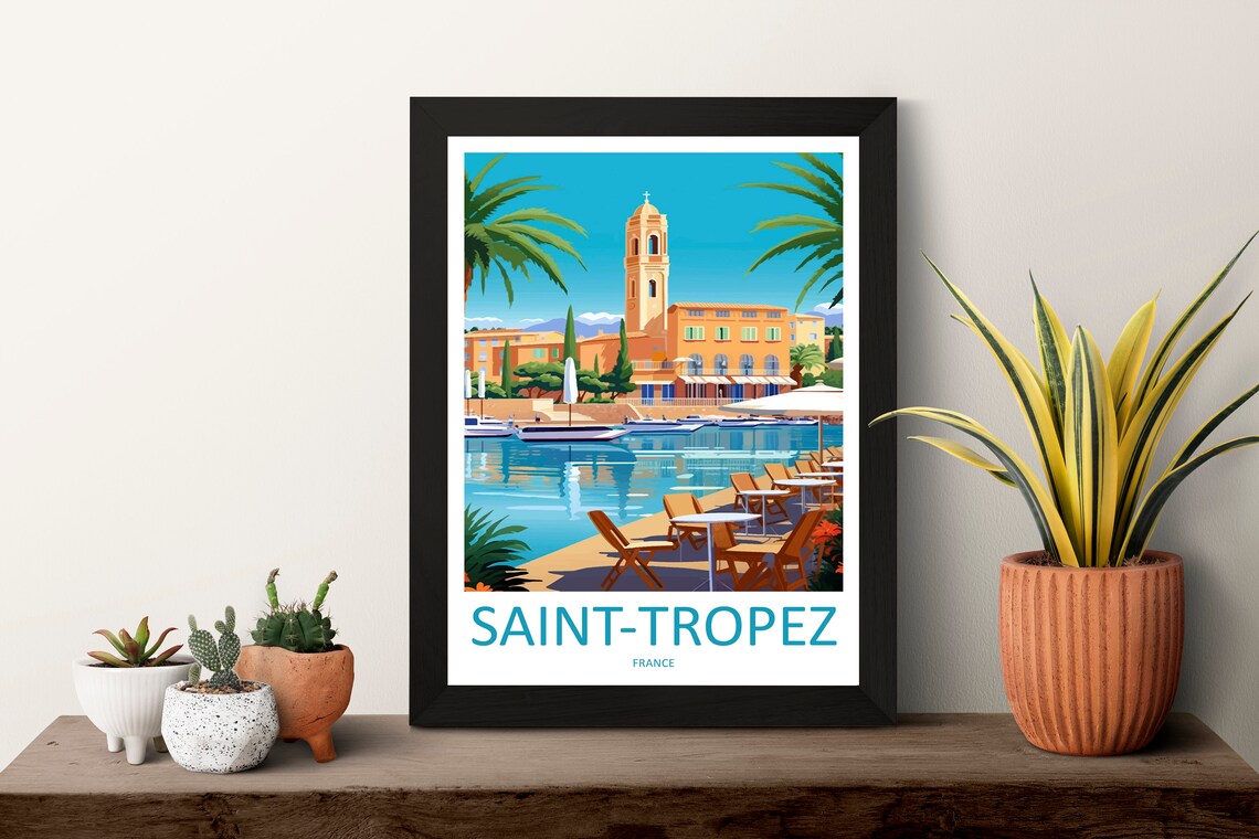 Saint-Tropez France Harbor Café Minimalist Travel Poster Riviera - Image 3