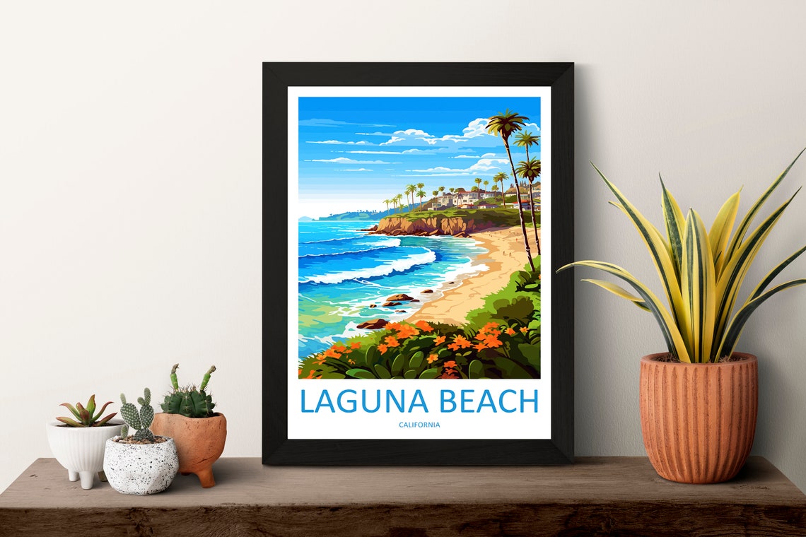 Laguna Beach California Turquoise Cove Palms Retro Travel Poster - Image 3