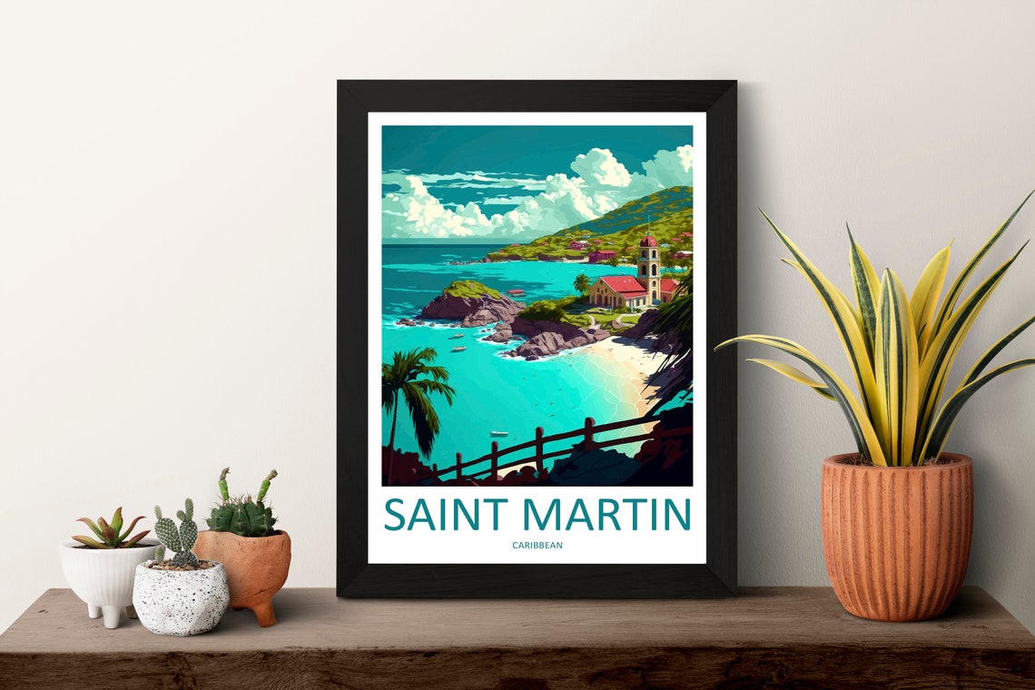 Saint Martin Caribbean Tropical Beach Cove Vintage Travel Poster - Image 3