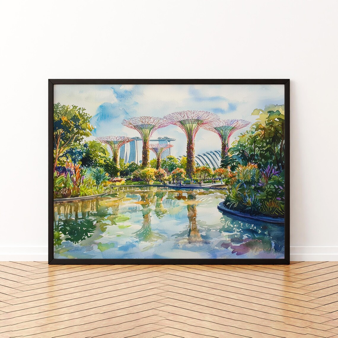 Supertree Grove Singapore Watercolor Poster, Cityscape