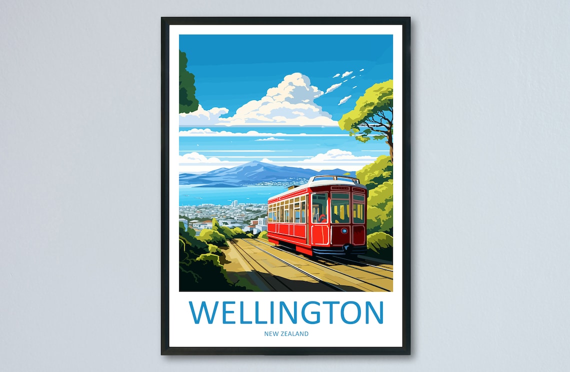 Wellington Travel Poster, New Zealand Cityscape Print