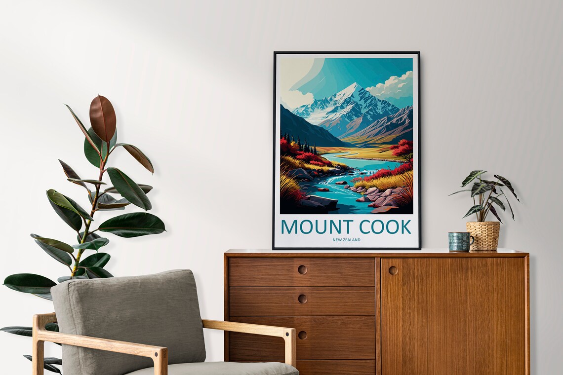 Mount Cook Travel Poster, New Zealand Wall Art - Image 2