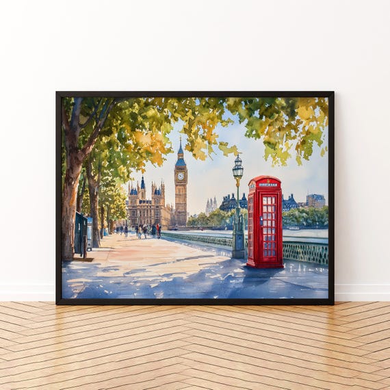 London England Watercolor Poster Travel Print City Skyline Painting Landmark Wall Art Uk Decor Souvenir