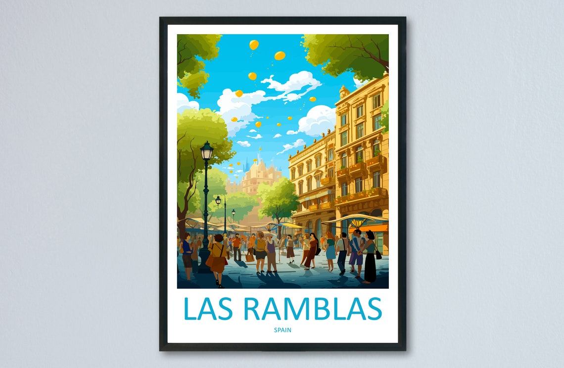 Las Ramblas Barcelona Spain Crowded Leafy Boulevard Street Poster