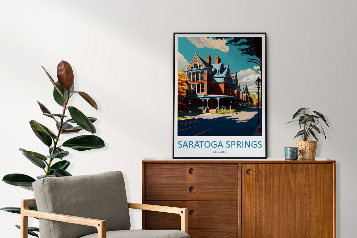 Saratoga Springs New York Historic Hotel Street View Travel Poster - Image 2