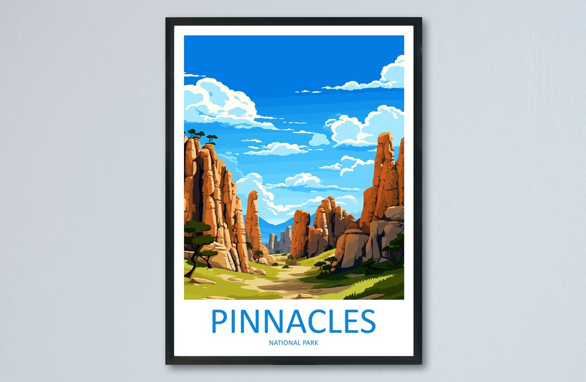 Pinnacles National Park Orange Rock Spires Vintage Travel Poster