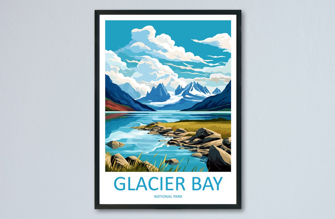 Glacier Bay National Park Glacial Lake Travel Illustration Poster
