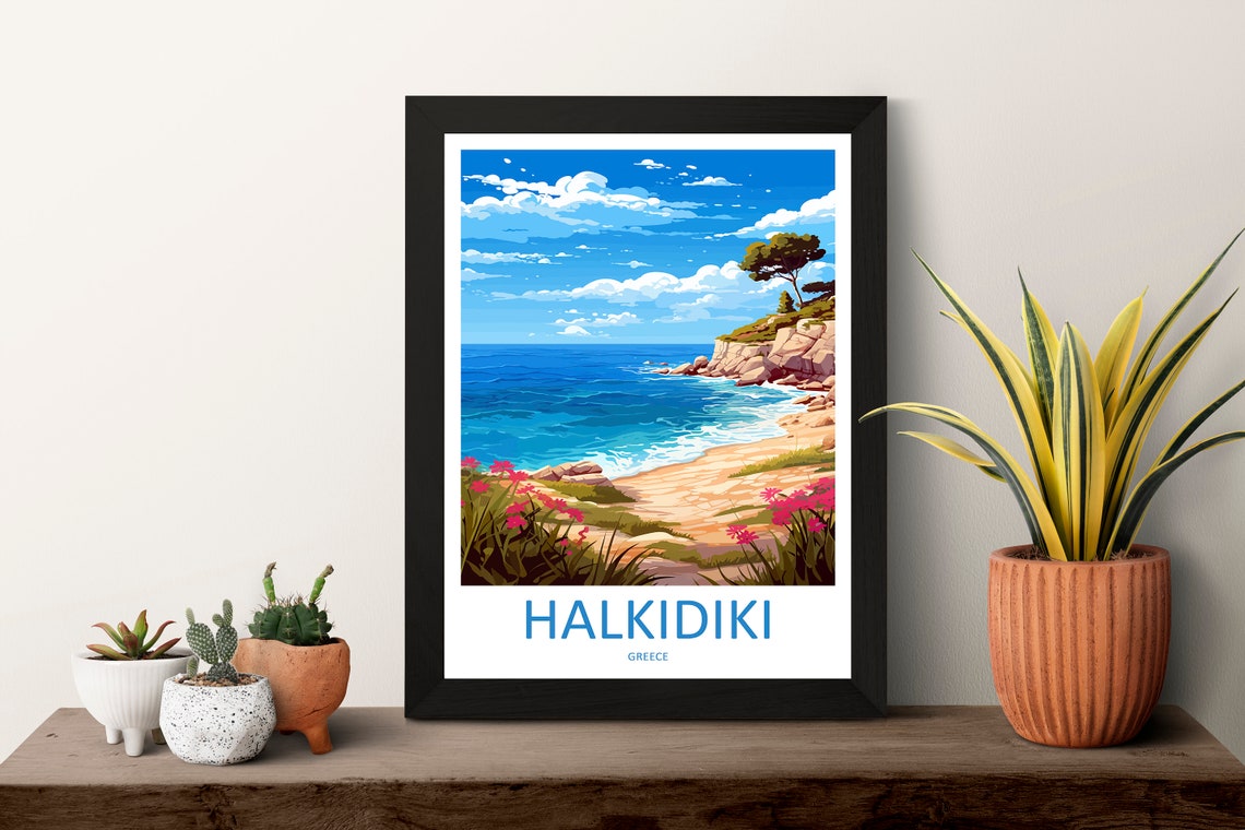 Halkidiki Greece Beach Cove Wildflowers Headland View Poster - Image 3