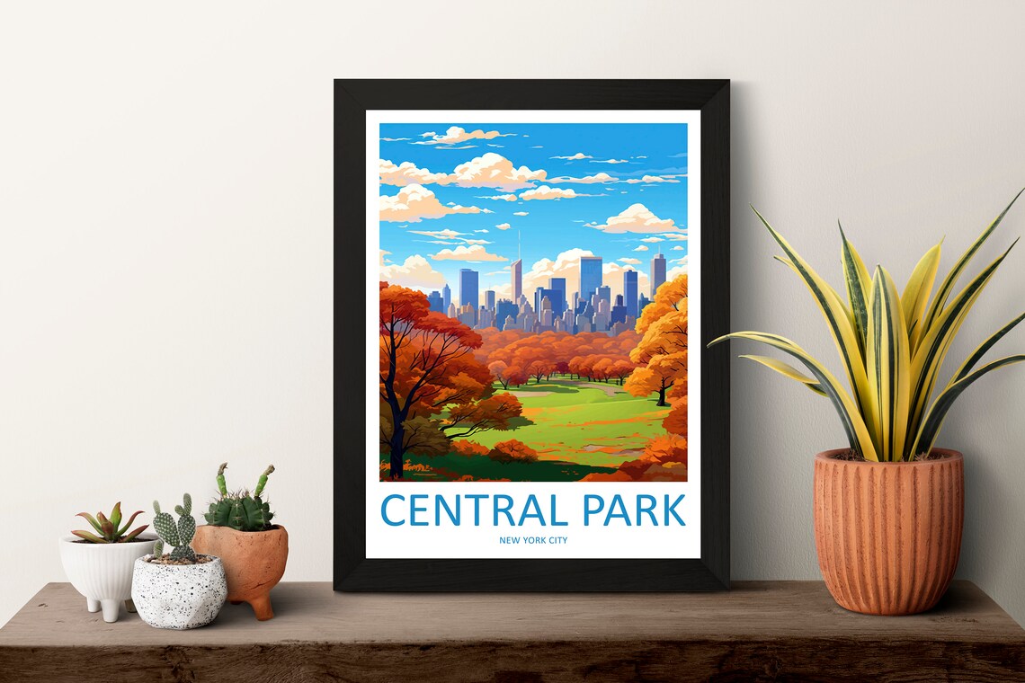 Central Park New York City Autumn Foliage Skyline Travel Poster - Image 3
