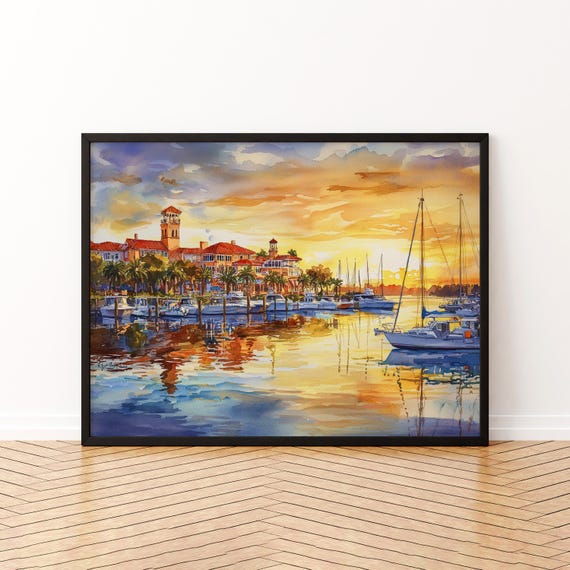 St Augustine Florida Watercolor Poster Travel Print Historic City Painting Coastal Wall Art Usa Souvenir