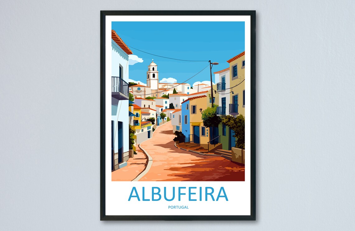 Albufeira Portugal Old Town Cobbled Street Algarve Charm Poster