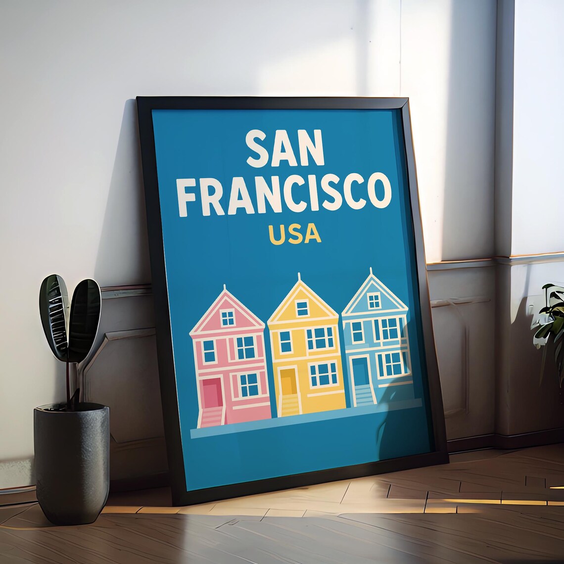 San Francisco USA Colorful Victorian Houses Preppy Travel Poster