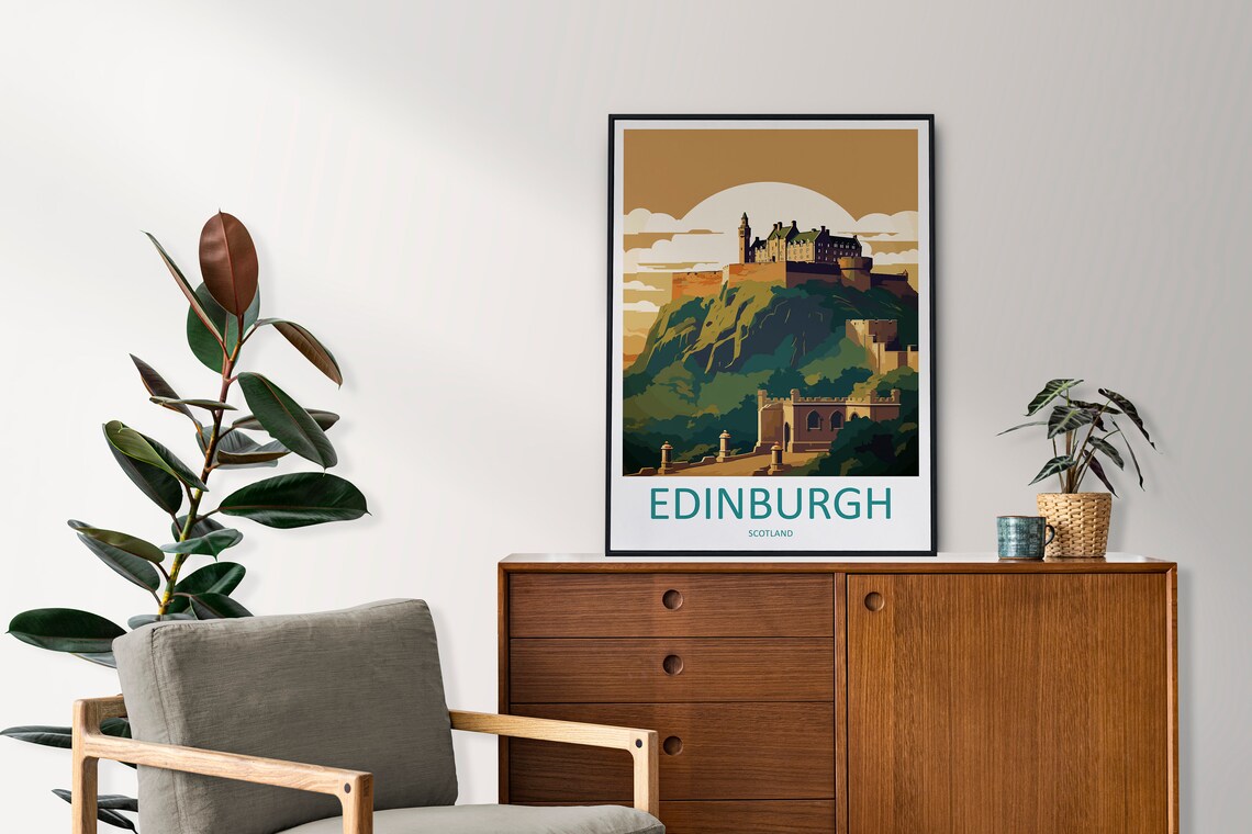 Edinburgh Castle Golden Sunset Cityscape Scotland Travel Poster - Image 2