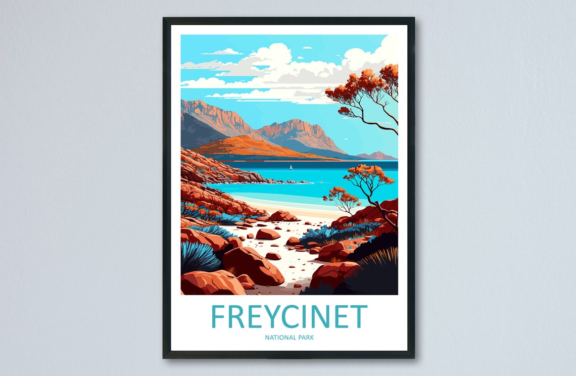 Freycinet National Park Tasmania Coastal Retro Travel Poster
