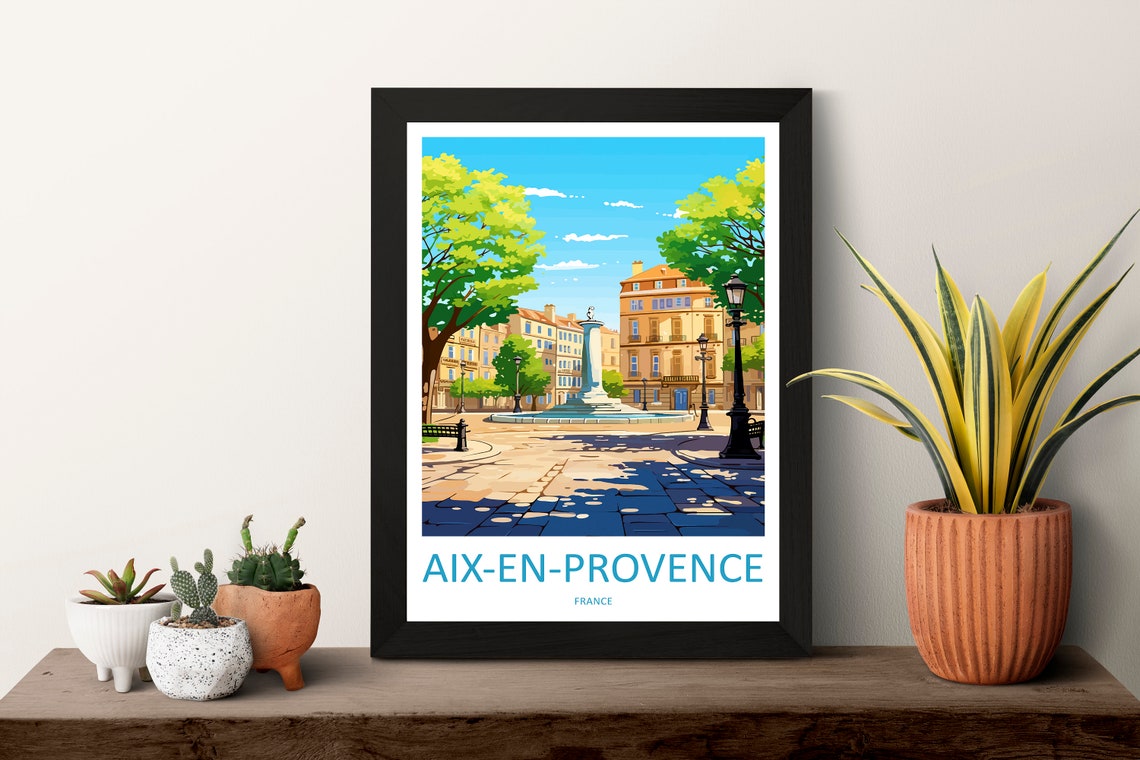 Aix-en-Provence France Fountain Plaza Tree Lined Travel Poster - Image 3
