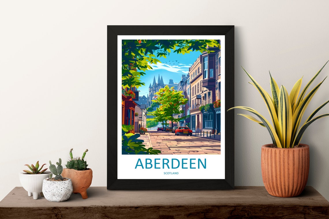 Aberdeen Scotland Cobblestone Street Granite Buildings Poster - Image 3
