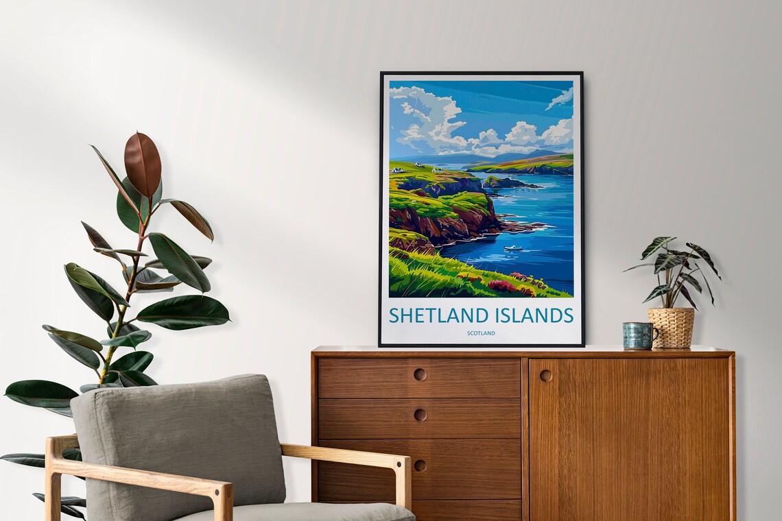 Shetland Islands Scotland Green Sea Cliffs Coastal View Travel Poster - Image 2