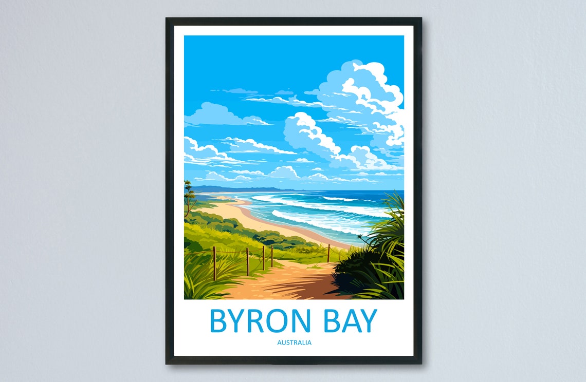 Byron Bay Australia Beach Path Surf Coast Illustration Poster