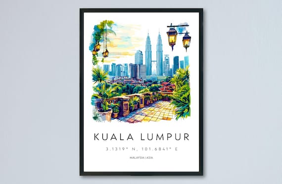 Kuala Lumpur Skyline Petronas Towers Watercolor Cityscape Poster