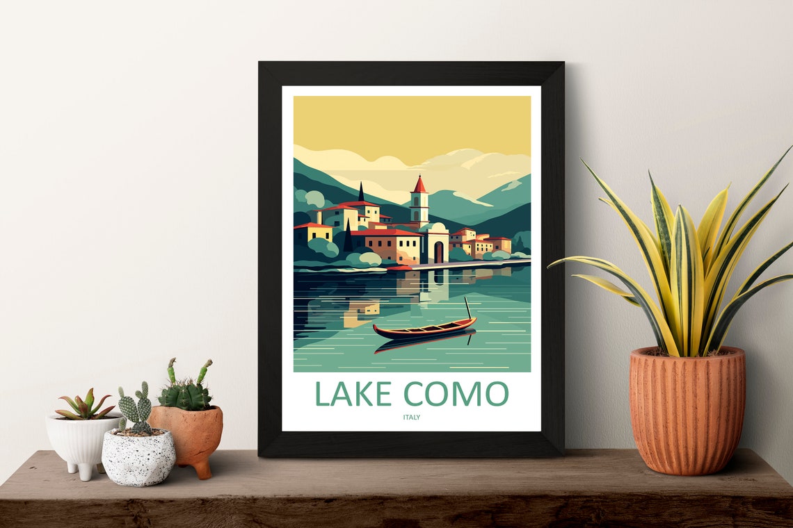 Lake Como Italy Lakeside Village Evening Vintage Travel Poster - Image 3
