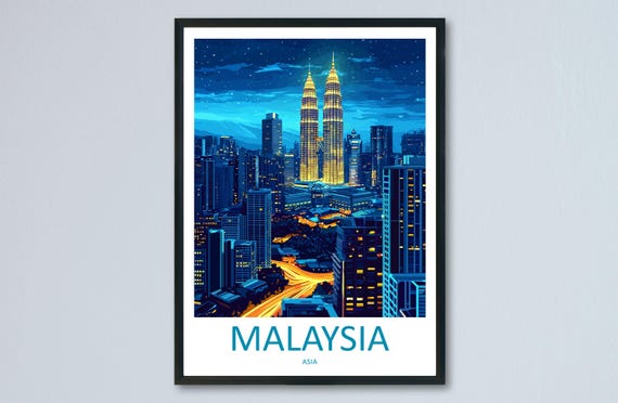 Malaysia Travel Poster Southeast Asia Wall Art City Nature Print Tropical View Illustration Cultural Decor Gift Souvenir