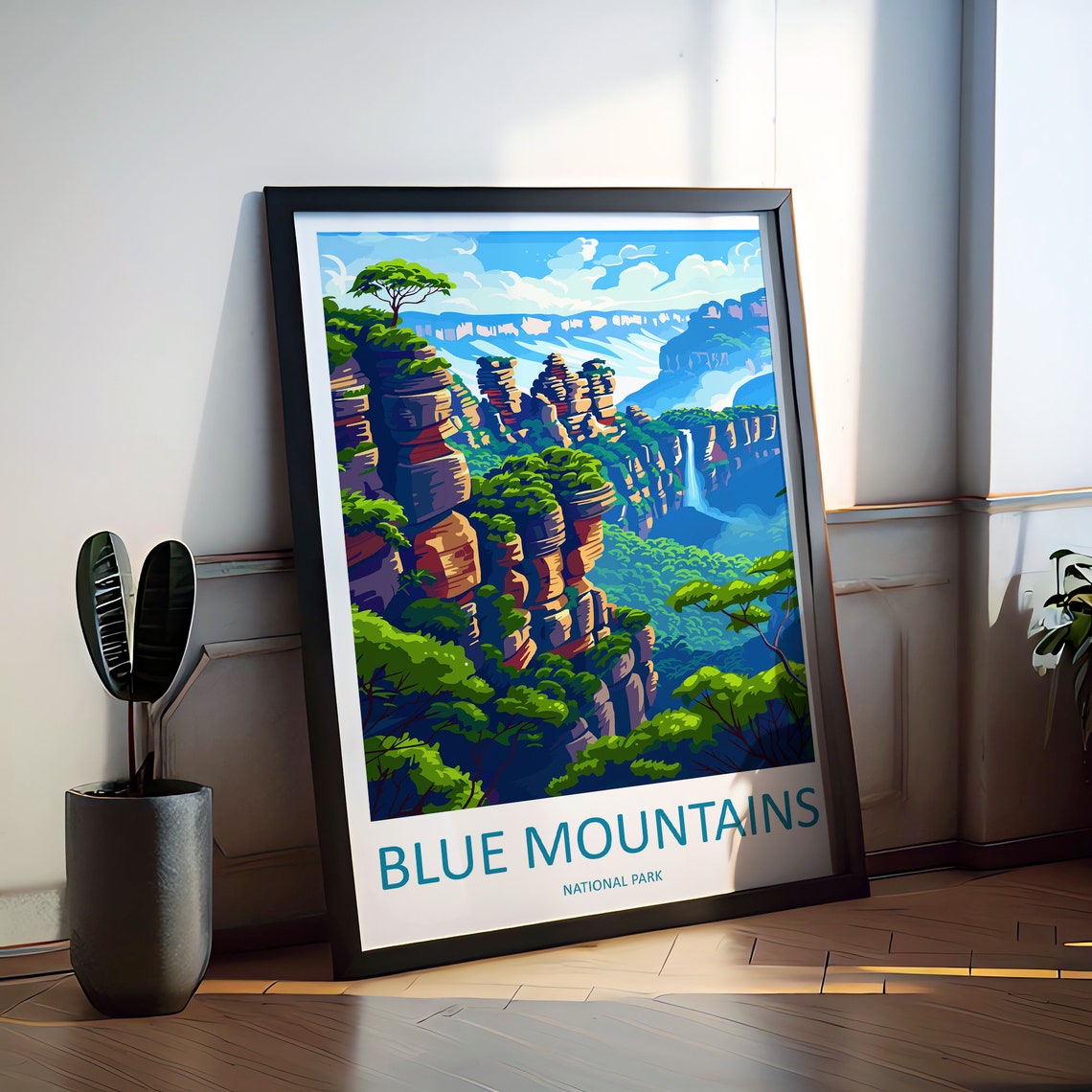 Blue Mountains Australia Dramatic Sandstone Cliffs Valley View Poster - Image 2