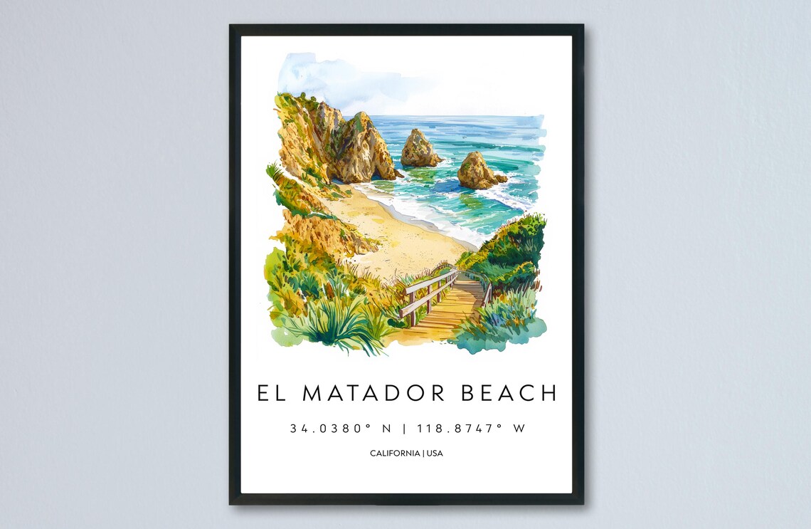 El Matador Beach Malibu California Sea Stacks Watercolor Poster