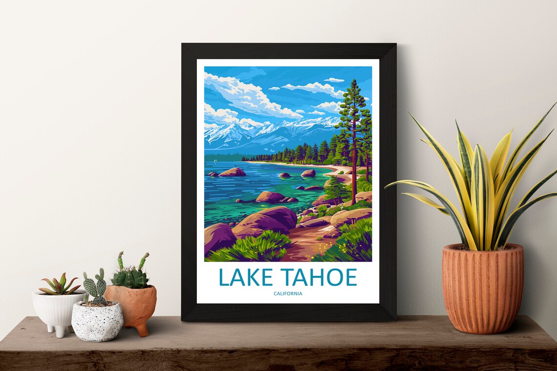 Lake Tahoe California Rocky Shore Mountain View Vintage Travel Poster - Image 3