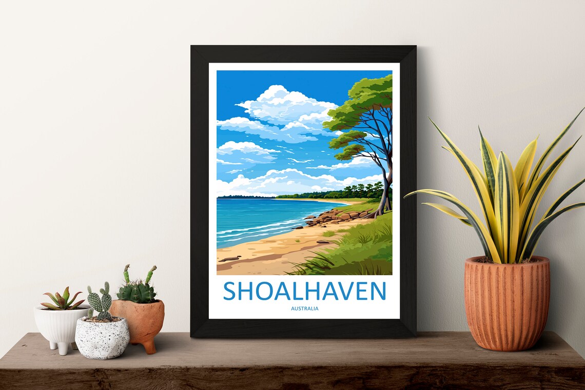 Sunny Shoalhaven Beach Cove Coastline Australia Travel Poster - Image 3