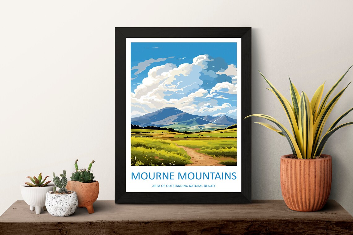 Mourne Mountains Northern Ireland Vintage Green Fields Travel Poster - Image 3