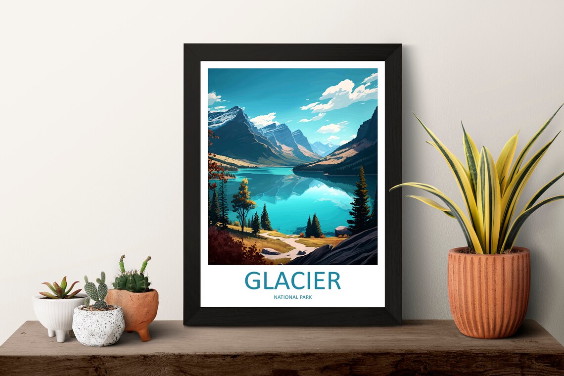 Glacier National Park Turquoise Lake Mountain Wilderness Travel Poster - Image 3