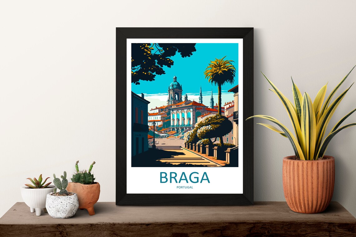Braga Portugal Historic Church Sanctuary on Hill Street Poster - Image 3