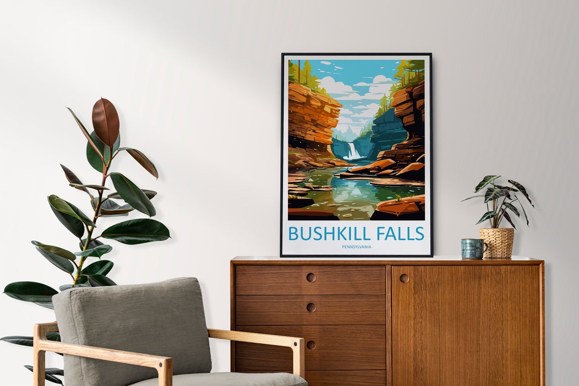 Bushkill Falls Pennsylvania Red Rock Gorge Waterfall Day Poster - Image 2