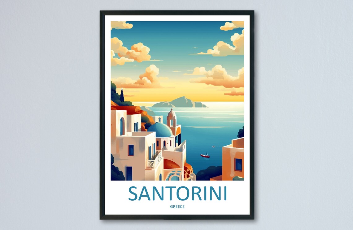Santorini Travel Poster, Greece Wall Decor