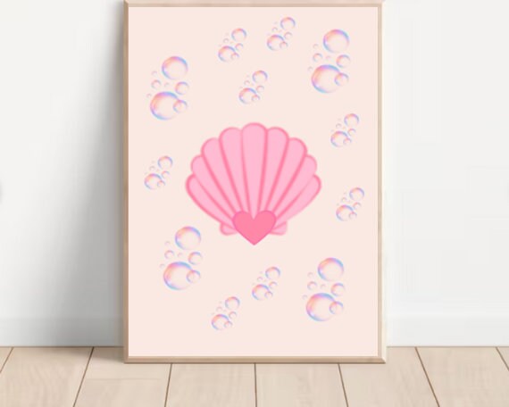 Pink Nursery Print Clam Shell Wall Decor Art Seashell Beach Girl Boho Underwater Theme