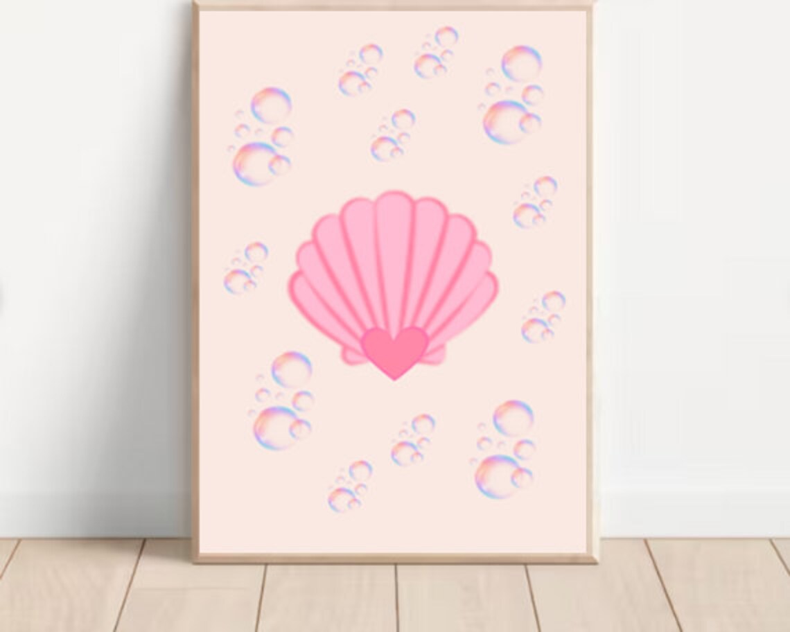 Pink Nursery Print Clam Shell Wall Decor Art Seashell Beach Girl Boho Underwater Theme