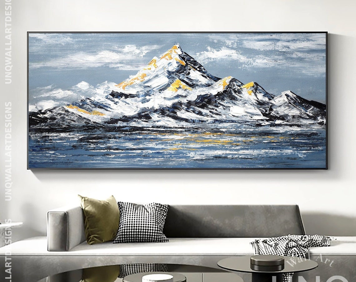 Golden Snow Mountain Over Lake Winter Landscape Gold Leaf Art Poster