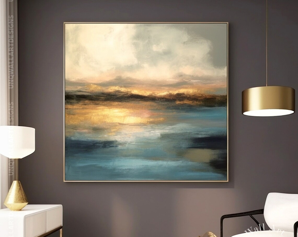 Gold Sunrise Seascape Art Print, Bedroom Decor