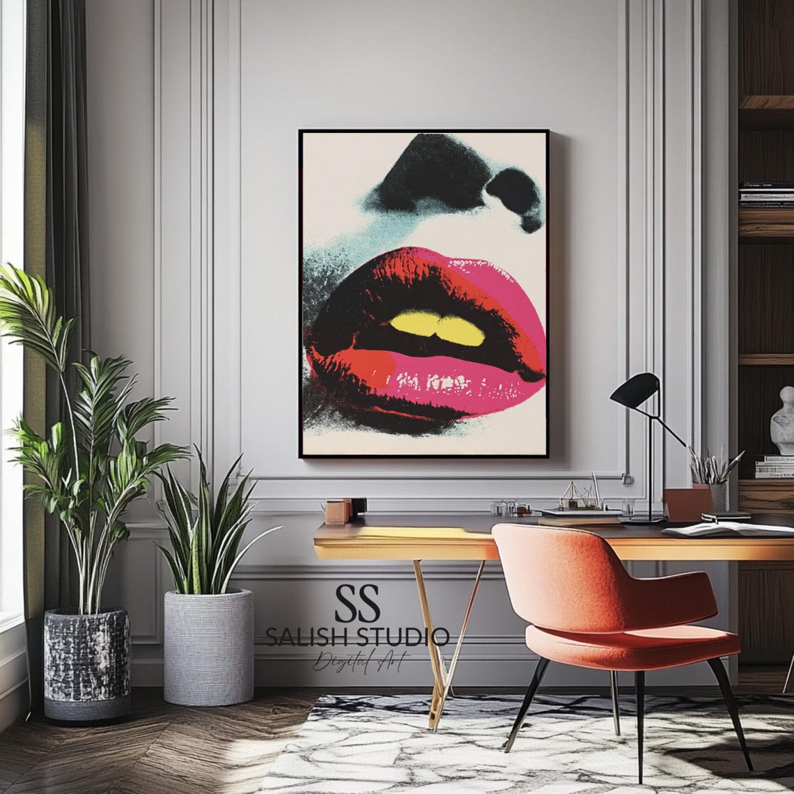 Pop Art Glam Lips Bold Pink Lipstick Neon Modern Statement Wall Art