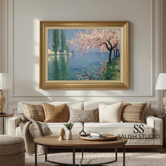 Cherry Blossom Tree Watercolor Print Serene Landscape Art