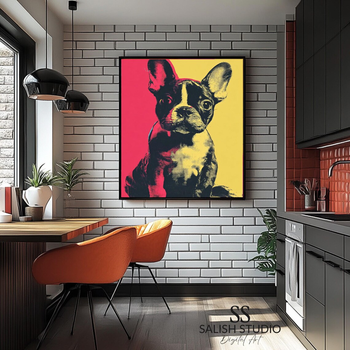 French Bulldog Pop Art Pink Yellow Bold Modern Portrait Print