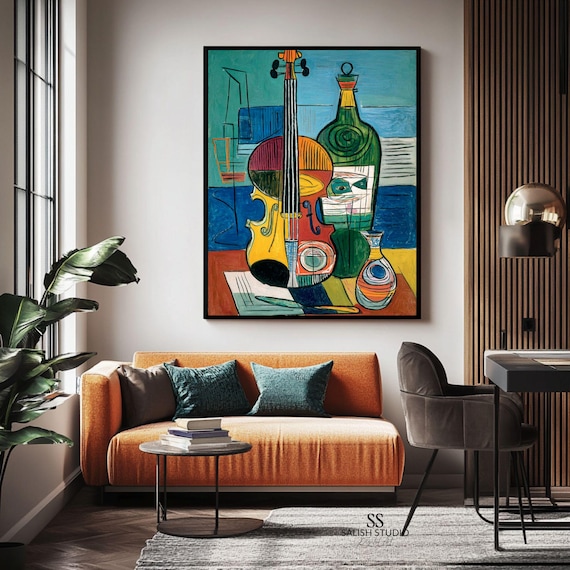 Cubist Violin Still Life Art Print Modernist Music Decor